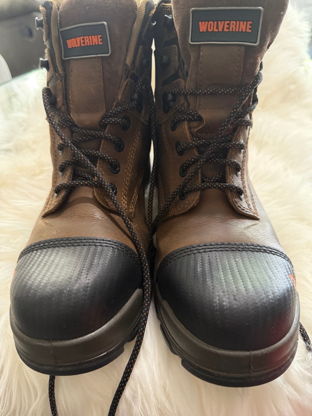 Wolverine Brown Leather Work Boots with Black Toe Caps